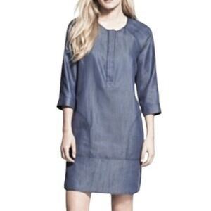 NWOT Vince Blue‎ Chambray Shimmer Oversized Shift Dress w Pockets- Small, S